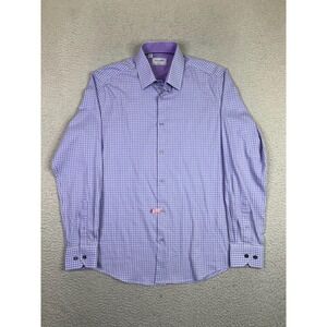 Duchamp Shirt Mens 15.5 34/35 Purple Check Tailored Dress Long Sleeve Stretch